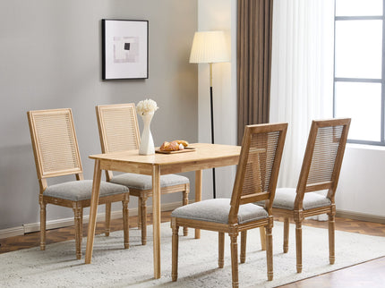 French Country Dining Chair With Rectangular Cane Backrest And Smooth Upholstered Seating