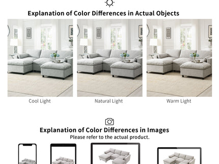 Modular Sectional With Storage Pockets, 5 Seat U Shaped Couch Set With Pillows, Free Combination Modern Cloud Sofa With 2 Movable Ottoman