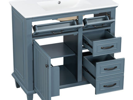 Modern Bathroom Vanity With Sink Top, Flip Drawers, Adjustable Shelf