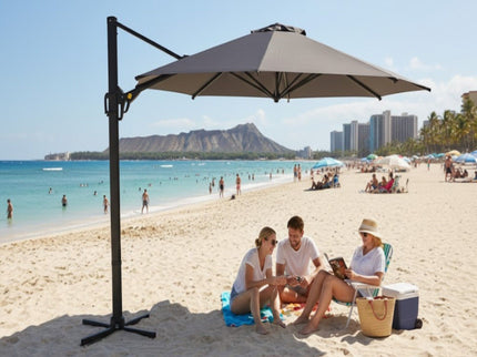 Round Cantilever Patio Umbrella With 360 Rotation & Infinite Tilt Adjustment