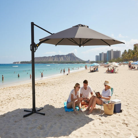 Round Cantilever Patio Umbrella With 360 Rotation & Infinite Tilt Adjustment