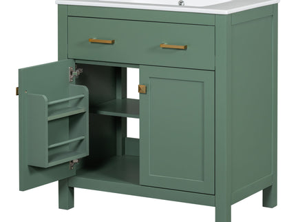 Bathroom Vanity With Ceramic Sink, Modern Single Bathroom Cabinet With 2 Doors And A Shelf, Soft Close Doors