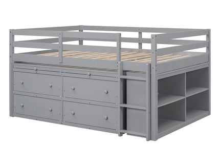 Loft Bed With Retractable Writing Desk And 4 Drawers, With Lateral Portable Desk And Shelves