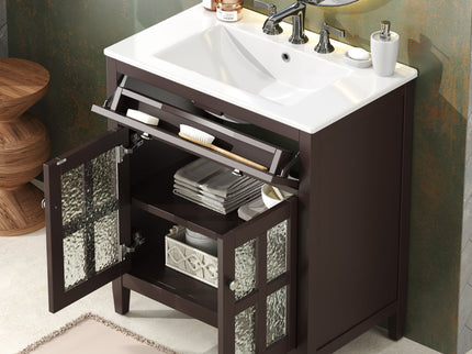 Bathroom Vanity With Ceramic Sink, Adjustable Shelf & Tip Out Tray