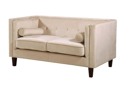 Button Tufted Square Arm Loveseat Sofa With Nailhead Trim, Upholstered 2 Seater Couch - Ivory