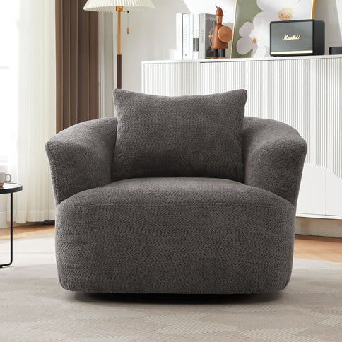 360° Swivel Barrel Sofa Chair With Throw Pillow, Upholstered Accent Chair