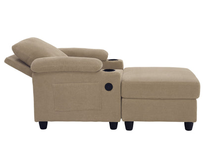 Accent Chair With Storage Ottoman, Reclining Single Chaise Lounge With Cupholders And USB, C Ports