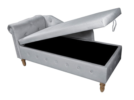 Chaise Lounge Indoor, Lounge Chair For Bedroom With Storage & Pillow, Modern Upholstered Rolled Arm Chase Lounge For Sleeping With Nailhead Trim For Living Room Bedroom Office