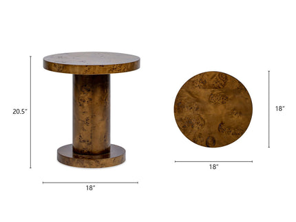 Bolin - Round Pillar Burl Accent Side Table - Walnut Brown