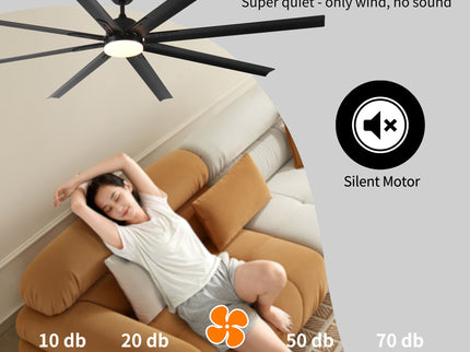 Super Large Black Ceiling Fan With Remote Control - Black