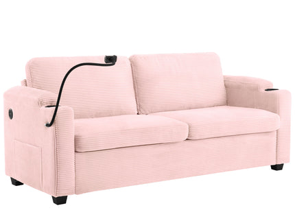 Sleeper Sofa Loveseat Sofa With Full Size Mattress, 2 USB Ports, 2 Cup Holders, 2 Side Pockets And Phone Holder