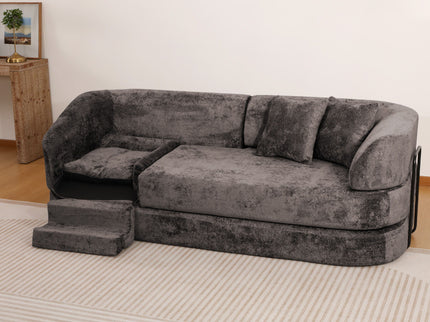 3 Seater Sofa With Built In Pet Bed Nook, Curved Design And 2 Throw Pillows