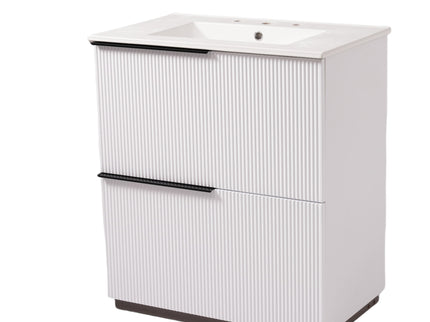 Fluted Bathroom Vanity With Ceramic Sink, Soft Close Slides
