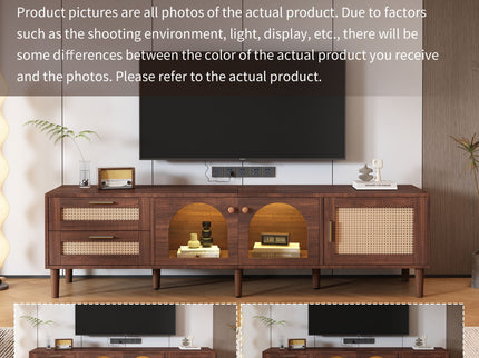 TV Stand With 3 Cabinets & 2 Drawers, LED Light Media Console For TVs Up To 80" - Dark Brown