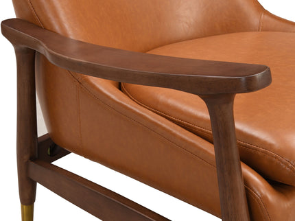 Mid - Century Accent Chair With Cushioned Seat, Brass Tipped Legs