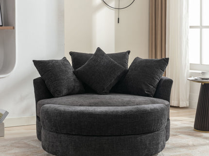 360° Swivel Accent Barrel Chair With Storage Ottoman & 4 Pillows, Modern Leisure Chair Round Accent For Living Room