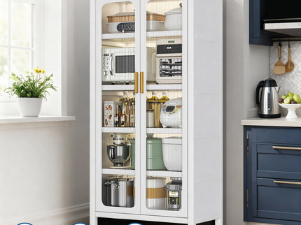 6 Tier Storage Cabinet With Transparent Door, Adjustable Shelves & Wheels