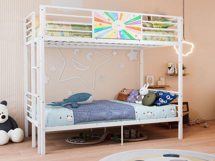 Bunk Bed, Convertible To 2 Separate Twin Size Beds & Full Length Guardrail & Ladder, No Box Spring Needed - White