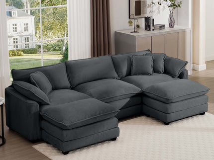 Modular Oversized Cushion Sofa With Ottoman, Low Back, Deep Seating Sofa Set