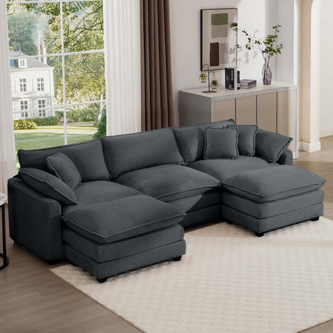 Modular Oversized Cushion Sofa With Ottoman, Low Back, Deep Seating Sofa Set