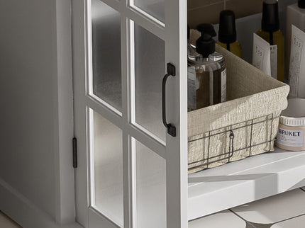 Modern Bathroom Vanity With Ceramic Sink, Tempered Blurred Glass Doors