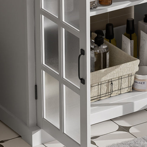 Modern Bathroom Vanity With Ceramic Sink, Tempered Blurred Glass Doors