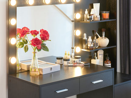 Vanity Desk With Mirror And Lights, 46.4In Dressing Table With 2 Large Drawer & Large Vertical Organizer, 3 Level Dresser & 3 Lighting Modes Adjustable Brightness, Suitable For Bedroom