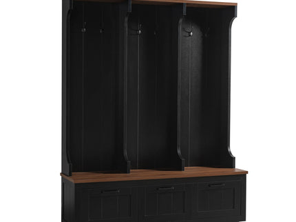 Hall Tree With Bench And Shoe Storage, 3 Large Drawers, Open Storage Shelves & Hooks