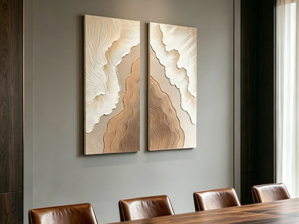 Abstract Wall Art, Textured Canvas Painting With Accents, Decor For Living Room (Set of 2) - Antique Brown+White