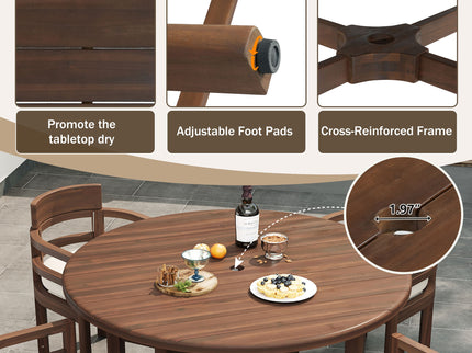 5 Piece Round Patio Table & Cushioned Armrest Chairs, Outdoor Dining Set With Umbrella Hole
