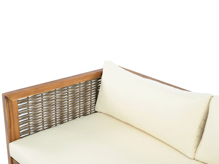 Premium Outdoor Sofa Set With Waterproof Cushions Sectional Seating Group With Acacia Wood And Wicker - Brown Mix / Beige