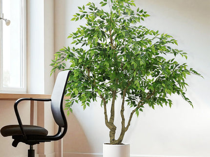 Artificial Banyan Tree With A Trunk And Lifelike Leaves, For Indoor And Outdoor Use - Green