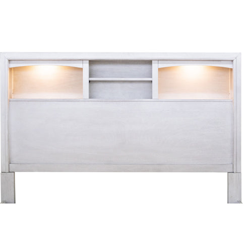 Transitional Bed With Smooth Gliding Drawers, Built In Lights, Open Headboard Shelves