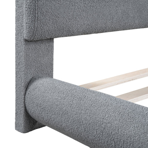 Upholstered Platform Bed With Thick Solid Frame And Stylish Curve-Shaped Design