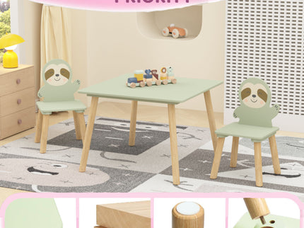 Sloth Themed Table And Chair Set With 2 Cute Animal Chairs - Natural Wood / Sage Green