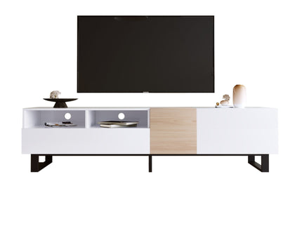 TV Stand For 80'' TV With Double Storage Space, Media Console Table With Drop Down Door
