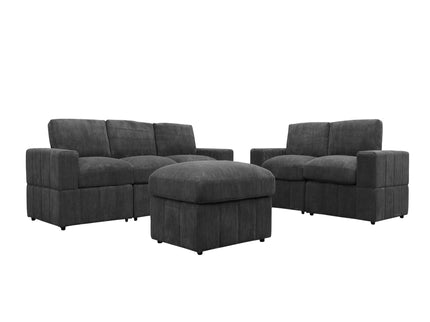 Oversized Modular Sectional Sofa Set With Loveseat & Ottoman, 6 Piece Living Room Furniture - Dark Gray