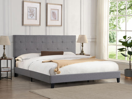 King Size Upholstered Platform Bed Frame With Button Tufted Fabric Headboard, No Box Spring Needed, Wood Slat Support