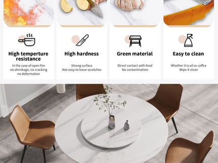 Modern Artificial Stone Round Carbon Steel Base Dining Table Stone Turntable