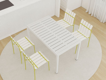 4 Piece Set Of Modern Color Block Designed Single Chairs With Long Table