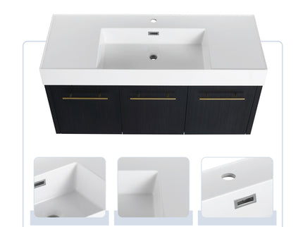 Modern Wall Mounted Bathroom Vanity With Thick Edge Resin Sink And Storage Rack