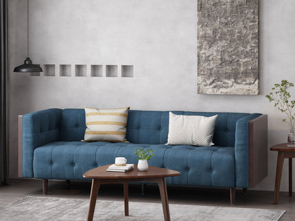 Contemporary Mid-Century Charm 3 Seater Sofa With Button Tufted Waffle Stitching