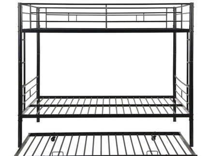 Full Over Full Modern Metal Bunk Bed With Trundle - Black