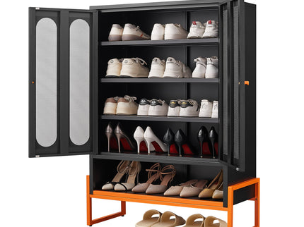 Modern Metal Shoe Cabinet With DoublebSided Doors And Adjustable Partitions