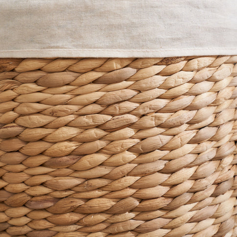 Round Tall Water Hyacinth Woven Wicker Laundry Hamper With Lid - For Clothes, Toys And Book Storage With Removable Liner - 15" X 15" X 20" - Natural Brown
