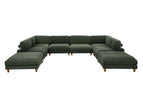 Dark Green / 3 Pc. Stationary Sectional, 2 Ottomans