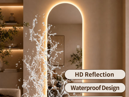 65" X 21" Arched LED Full Length Mirror, Wall Mounted Lighted Full Body Mirror With Frosted Edge Lighting, 3 Color Temperatures & Stepless Dimming - Silver