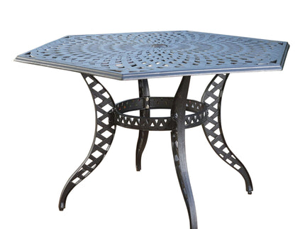 Outdoor Cast Aluminum Dining Table With Lattice Top And Umbrella Hole - Black