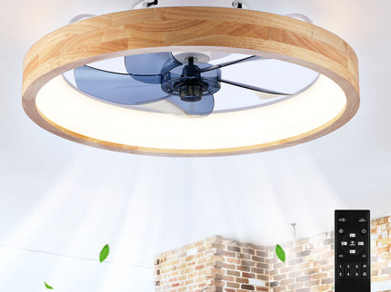 Ceiling Fans With Lights And Remote, 3000 - 6500K Dimmable Flush Mount LED Fan Light, 6 Speeds, Quiet DC Motor For Living Room - Matte White / Natural Wood