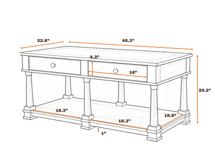 Coffee Table With 2 Storage Drawers & Lower Open Shelf